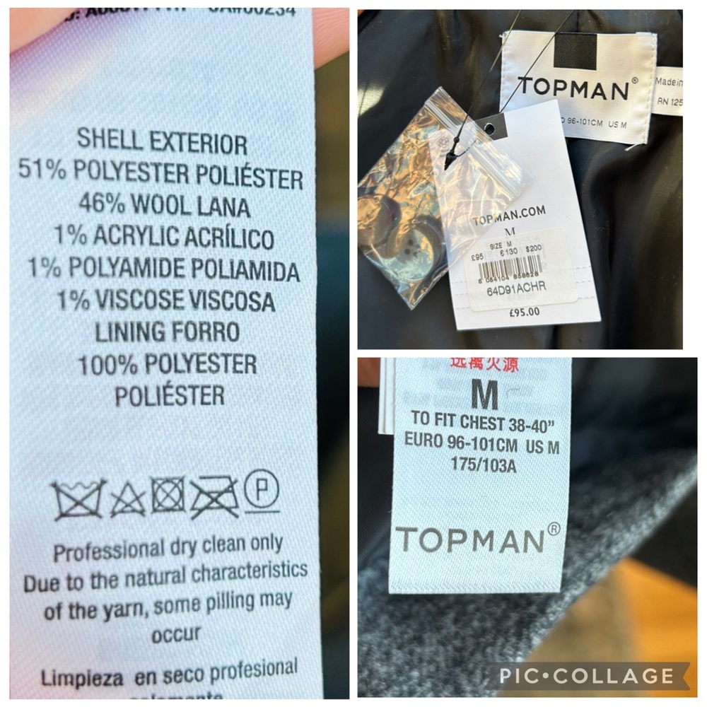 Topman Salt & Pepper Wool Overcoat NWT Men’s Medium / Women’s Large - Picture 12 of 13